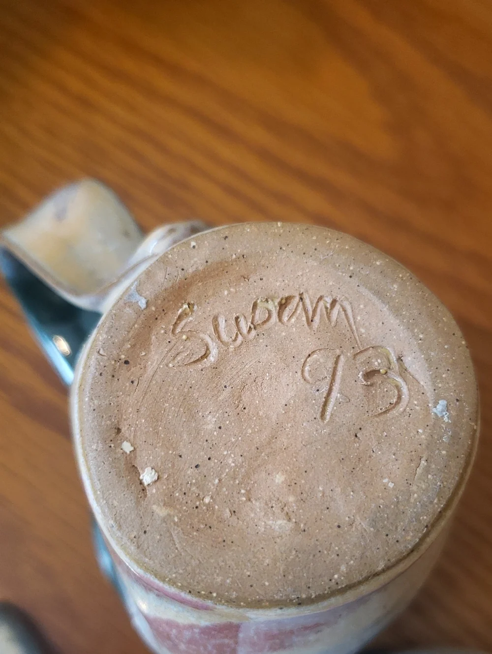 Vtg Handcrafted Stoneware Creamer and Sugar Jar With Spoon - Teal and Cream